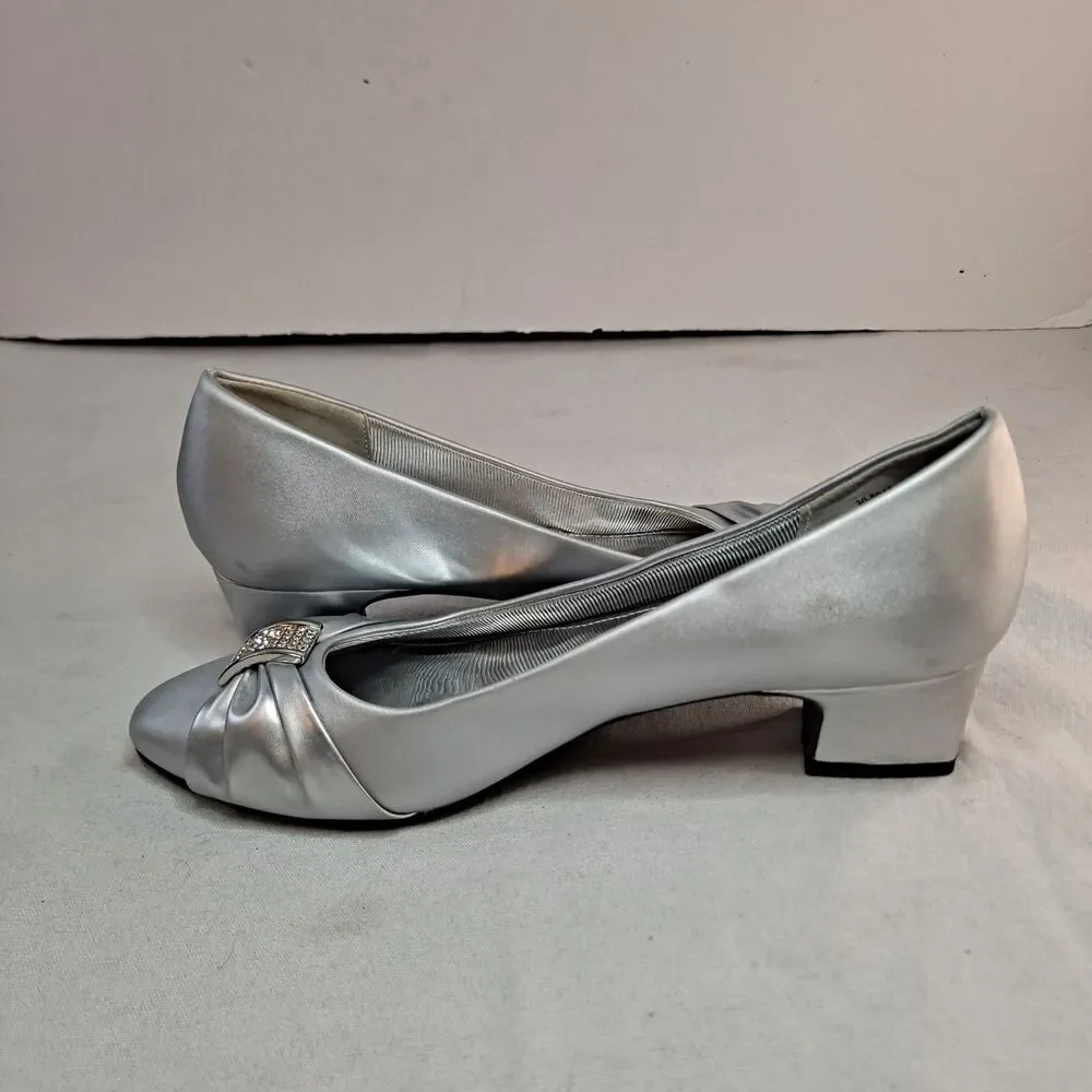 EASY STREET ALIVE 5 Heels Womens Sz 7M Silver Strap Eloise Almond Slip On Pump